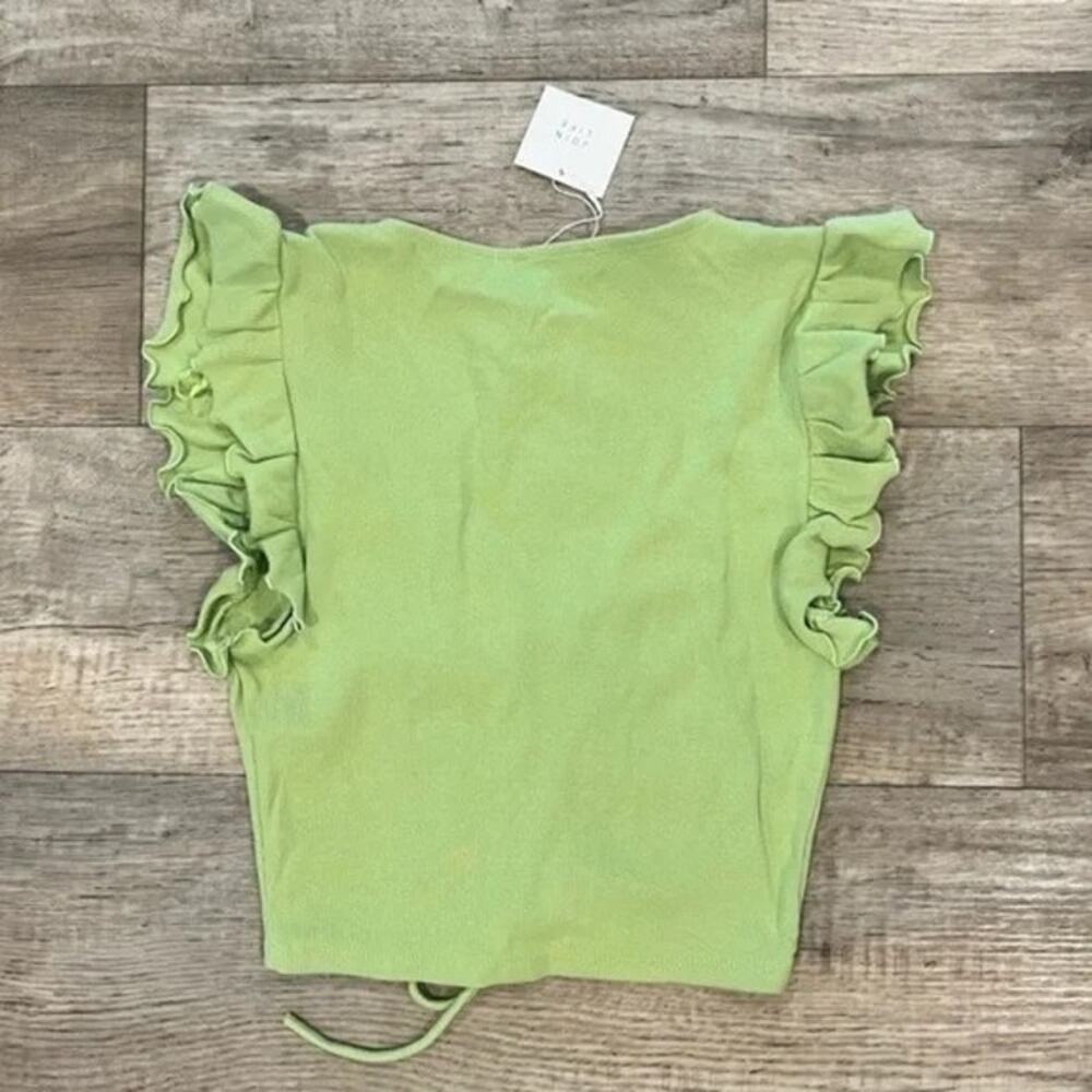Zara NWT Green Ruched Drawstring Ruffle Crop Top L - Picture 16 of 16